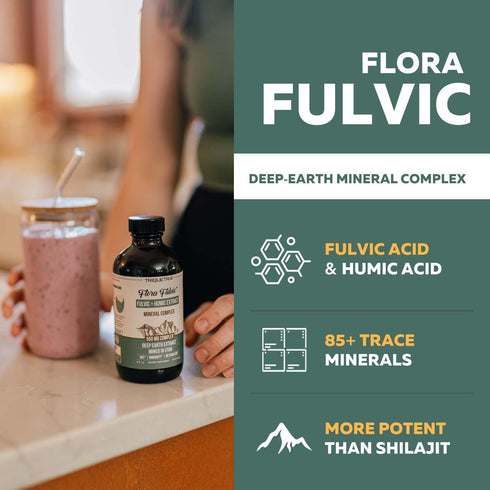 Flora Fulvic | Fulvic Acid + Humic Acid Complex – 550 mg |Mined in Utah, Prehistoric Deep Earth Extract | Immunity, Gut, Digestion – Natural Trace Mineral Complex, Fulvic Acid Supplement – 8 fl oz.