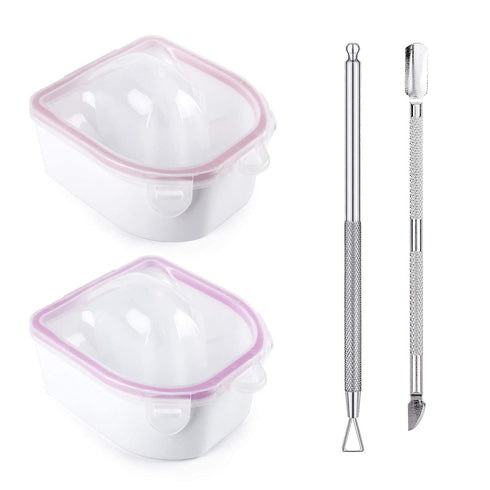 Nail Soaking Bowl Set - 2PCS Gel Polish Dip Powder Remover with Triangle Cuticle Peeler & Stainless Steel Pusher