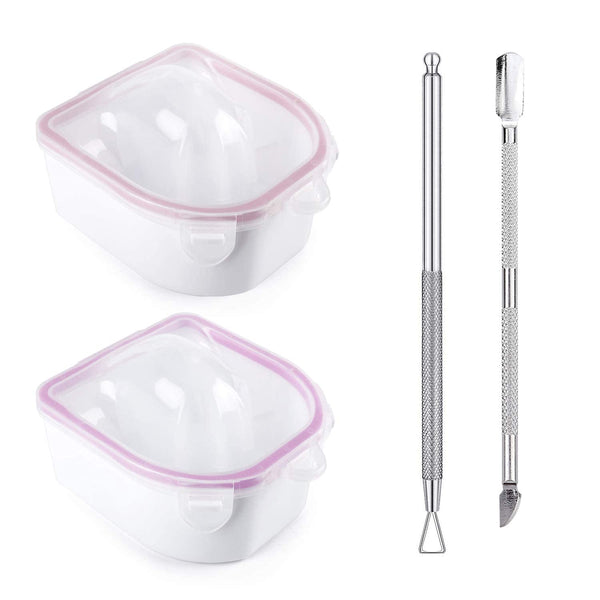 Nail Soaking Bowl Set - 2PCS Gel Polish Dip Powder Remover with Triangle Cuticle Peeler & Stainless Steel Pusher