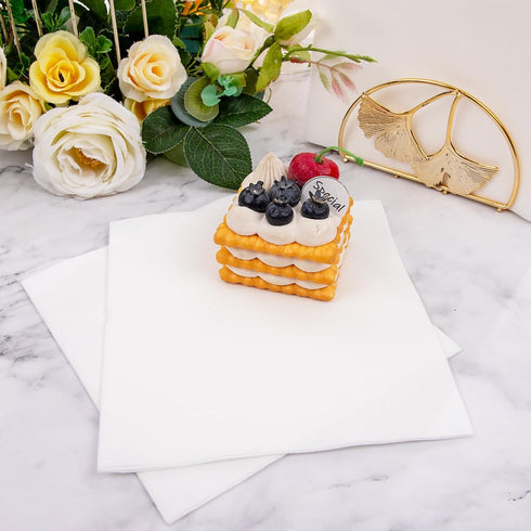 DaYammi 100 PCS Disposable White Napkins, 13" x 13" Soft Absorbent Linen Feel Cocktail Napkins for Bathroom Party