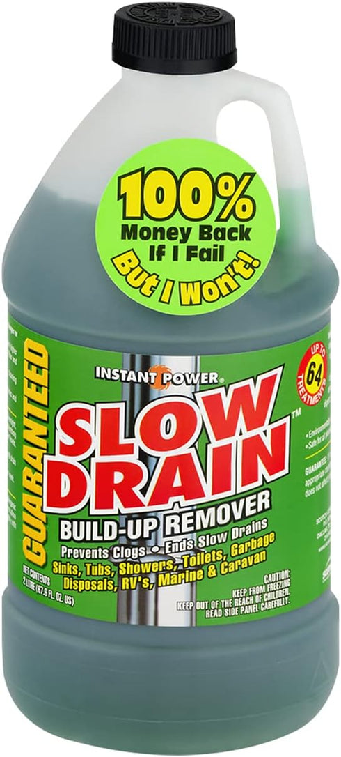 Instant Power Slow Drain Build Up Remover – Ends Slow Drains for Sinks, Tubs, Showers, Toilets, Disposals, RVs, 2 Liters