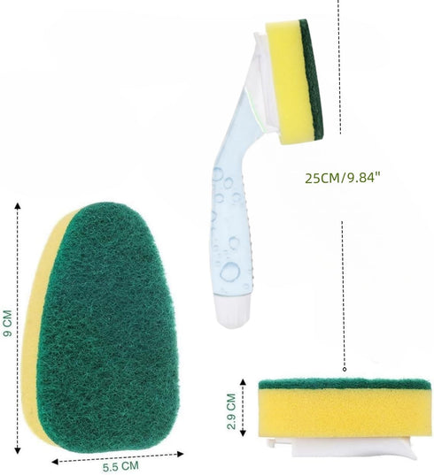 SZBLYLXT 2 6 PCS Heavy Duty Dish Wand Refills Kit with Non-Scratch Sponge Heads, Soap Dispenser & Scrub Brush