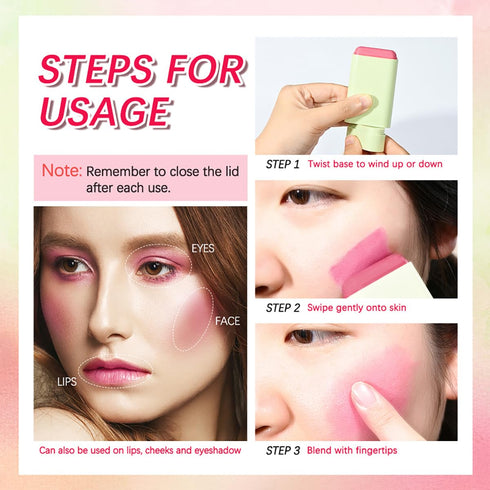 Multi-Use Makeup Blush Stick, Tinted Solid Moisturizer for Cheek, Eyes & Lips, Waterproof Natural Nude Makeup (1# Shy