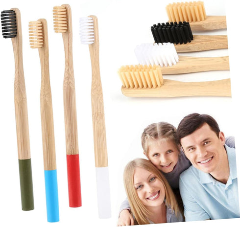 Healeved 4pcs Cleaning Toothbrushes for Adults, Bamboo Brush Teeth, Soft Manual Toothbrush White Travel Kit