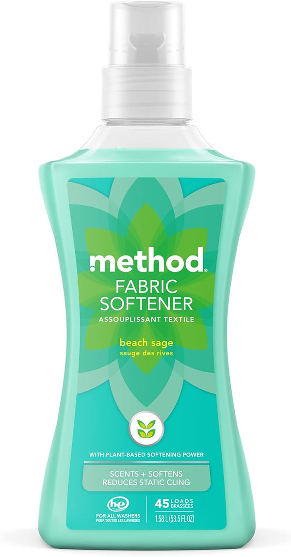 Method Fabric Softener, Beach Sage, 53.5 Ounces, 45 Loads, 1 Pack (Packaging May Vary)