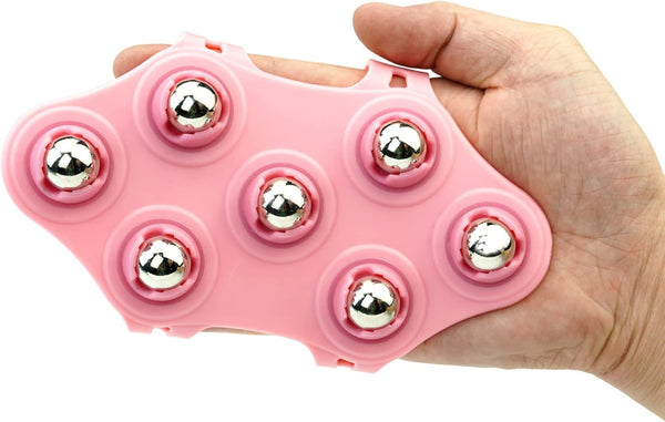 Glove Massager, Palm Shaped Hand Massage Manual with 360-degree Roller Ball, Pink
