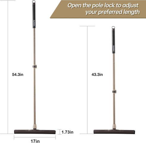 Eyliden Floor Squeegee Scrubber: Heavy Duty Telescopic Handle for No-Scratch Floor Cleaning, EVA Foam Blade