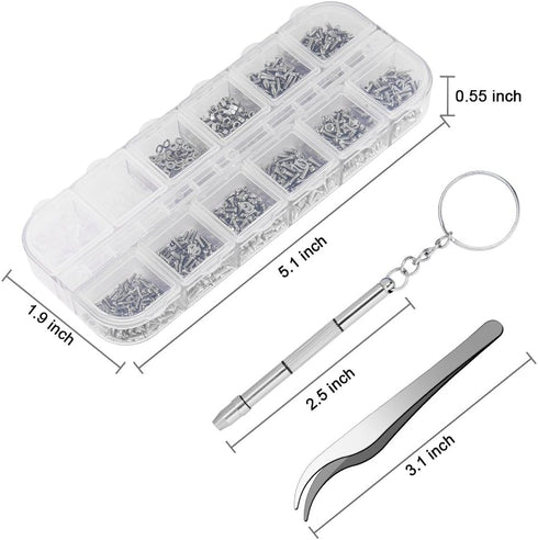 1100Pcs Eyeglasses Repair Kit - Tiny Sunglasses Screws, Nose Pads, Micro Screwdriver & Tweezer