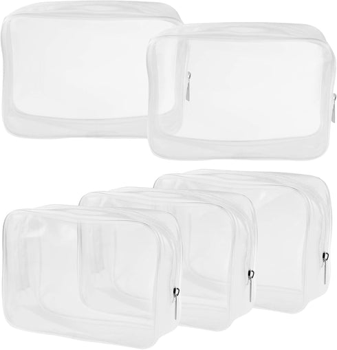 5 Packs Clear Waterproof Cosmetics Bag, TSA Approved, PVC Zippered Toiletry Pouch for Travel, Bathroom, and Organizing