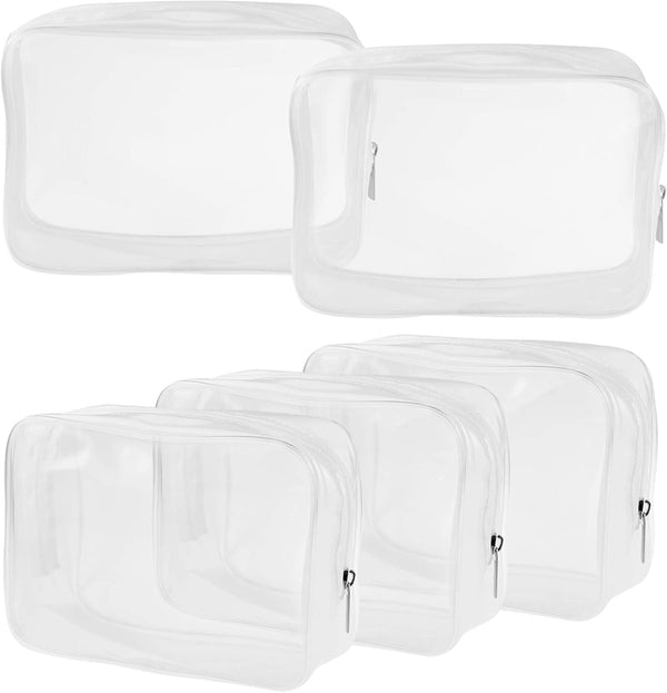 5 Packs Clear Waterproof Cosmetics Bag, TSA Approved, PVC Zippered Toiletry Pouch for Travel, Bathroom, and Organizing