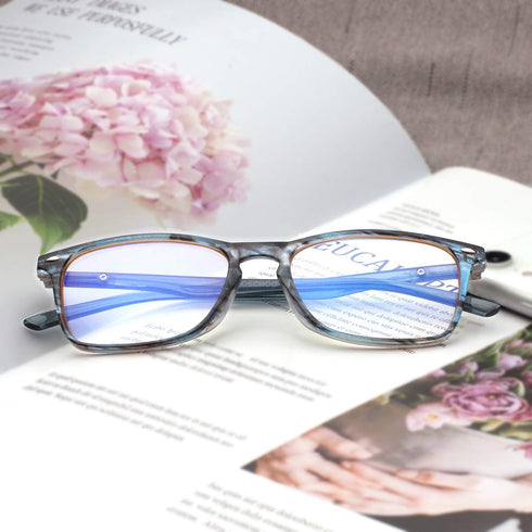 JOSCHOO Computer Reading Glasses, Blue Light Blocking Readers, Blue Stripe, 4.0