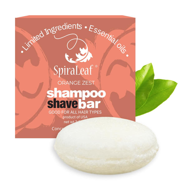 SPIRALEAF Shampoo & Shave Bar, Plant-Based, 2.25oz, Concentrated Formula with Essential Oils, USA Made, Orange Zest