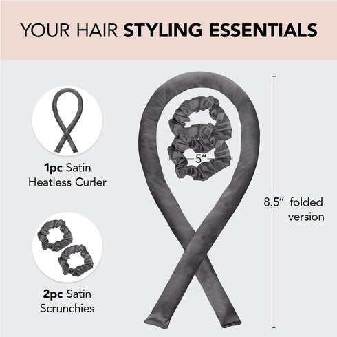 Kitsch Satin Heatless Curling Set - Overnight Hair Curlers to Sleep in, Heatless Curls, Heatless Hair Curler Overnight Curls, Heatless Curling Rod Headband, No Heat Soft Curlers Hair Rollers -Charcoal