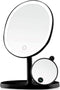 OVENTE 9" Rechargeable Lighted Tabletop Makeup Mirror, 1X Magnifying with 10X Mini Magnetic Mirror, Black