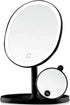 OVENTE 9" Rechargeable Lighted Tabletop Makeup Mirror, 1X Magnifying with 10X Mini Magnetic Mirror, Black