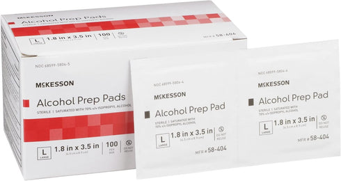 McKesson Alcohol Prep Pads, 70% Isopropyl, Pack of 100, Sterile Medical-Grade Wipes