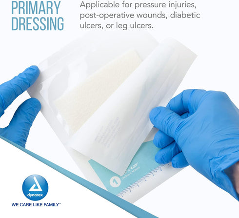 Dynarex DynaGinate Calcium Alginate Wound Dressing, Sterile Non-Stick Pads, 4.25"x 4.25", Box of 10