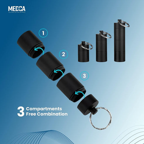 Metal Pocket Pill Boxes Keychain for Travel, 3 Compartment Waterproof Daily Pill Container Holder for Men and Women