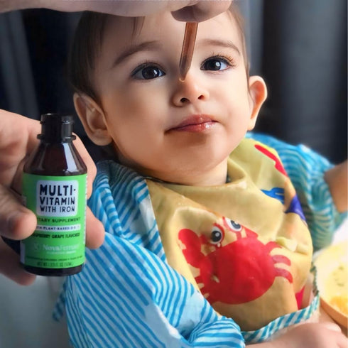 NovaFerrum Delish Vegan Multivitamin with Iron for Infants, Toddlers & Kids | Organic Plant-Based D-3 | 1.69 Fl Oz