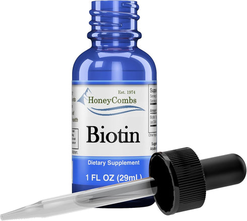 HoneyCombs Vitamin B7 (Biotin) Drops, Liquid Supplement for Hair, Skin & Nails, 1 Fl Oz