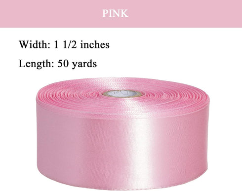 YASEO 1 1/2 Inch Pink Solid Satin Ribbon, 50 Yards Craft Fabric Ribbon for Gift Wrapping Floral Bouquets Wedding Party Decoration by YASEO