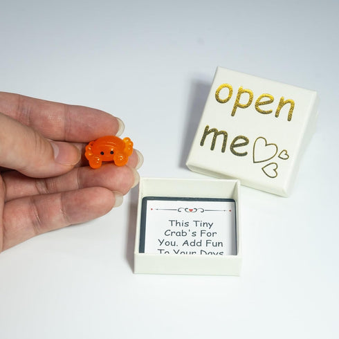 Set, Tiny Orange Crab Gift Box Love Message Surprise with Gold Open Me Design, Romantic Present