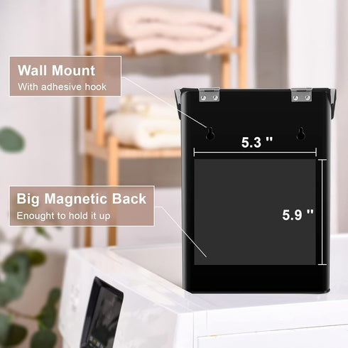 Magnetic Black Lint Bin for Laundry - Wall-Mounted Trash Can with Lid