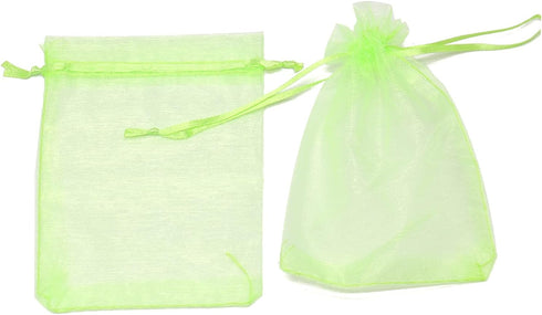 100Pcs Organza Bags, 4x6 Inch Sheer Drawstring Gift Bags, Light Green Organza Jewelry Pouches for Wedding Party Favor