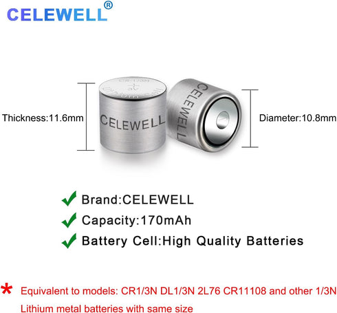 6 Pack DL1/3N CR1/3N 3V Lithium Battery 170mAh?7-Year Warranty?