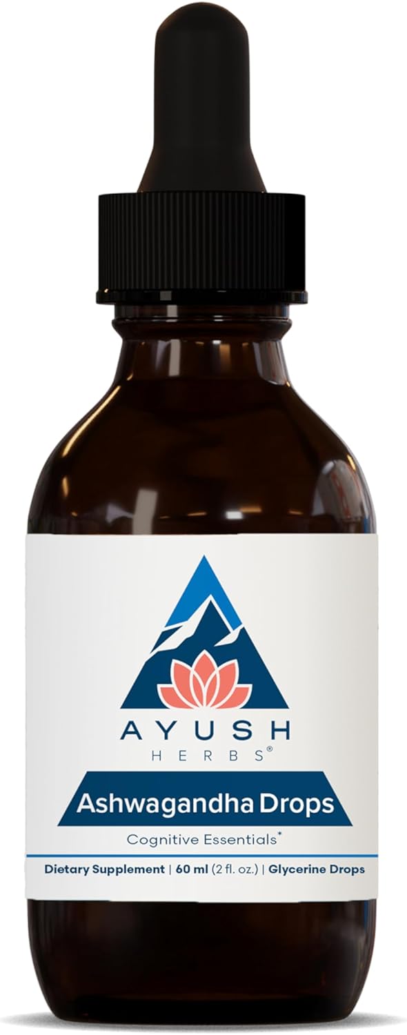 Ayush Herbs Ashwagandha Alcohol-Free Drops for Adults, Calming Daily Supplement, 2 Fl Oz