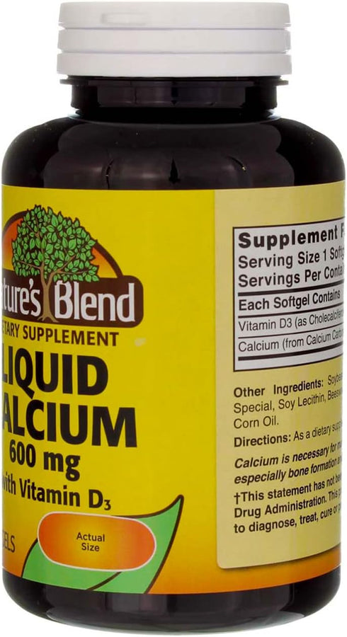 Liquid Calcium 600mg with D-3 (100 Softgels) - 3 BOTTLES Total of 300 Softgels
