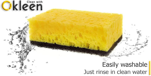 Yellow Multi Use Scrub Sponge, Large Pack of 18, 4.3x2.8x1.4 inches, Black Heavy Duty & White Non Scratch Fiber,