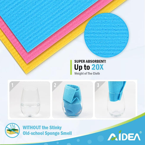 AIDEA Swedish Dishcloths for Kitchen - 20PK Reusable Paper Towels, Eco-Friendly Cleaning Cloths 7"×6"