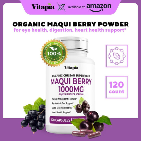 Maqui Berry Powder Supplement 1000mg - Vegan Friendly, Non-GMO, Gluten-Free - 120 Veggie Capsules