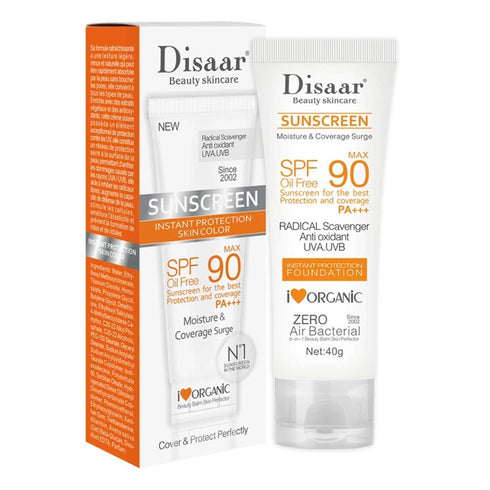 SPF 90 Sunscreen Instant Protection UVA UVB Foundation PA+++ Oil Free Sunblock, 40g