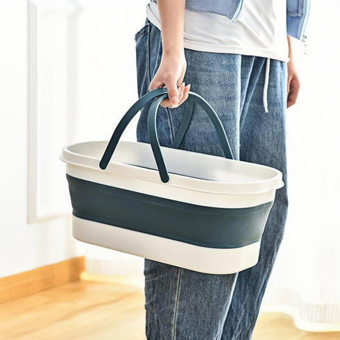 Collapsible Plastic Mop Bucket - 12L(3.17 Gallon) Foldable Mop Bucket with Handle Cleaning Mop Bucket with Wheels Multiuse Portable Water Pail for House Cleaning/Car Washing/Camping (Blue)
