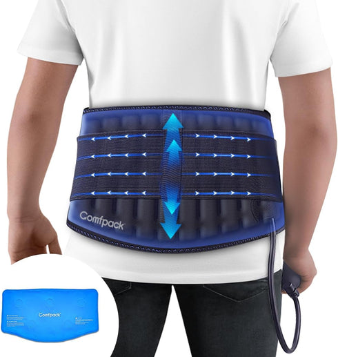 Back Ice Pack for Lower Back Pain with Compression Air Pump, Lumbar Support Brace with Hot Cold Therapy Gel Pack for