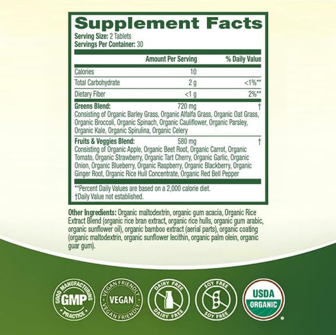 HealthA2Z 60 720mg 580mg Organic Superfood Greens | Tablets | Greens Blend | Fruits & Veggies Blend | Alfalfa