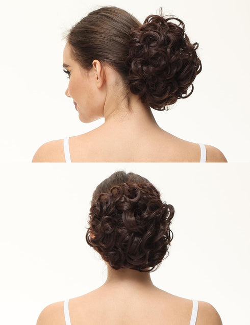 Yamel Messy Bun Scrunchie Chignon Hairpiece Updo Curly Bun Extension Combs in Dark Brown