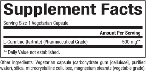 Natural Factors L-Carnitine 500 mg, 60 Capsules (60 Servings) - Energy Support