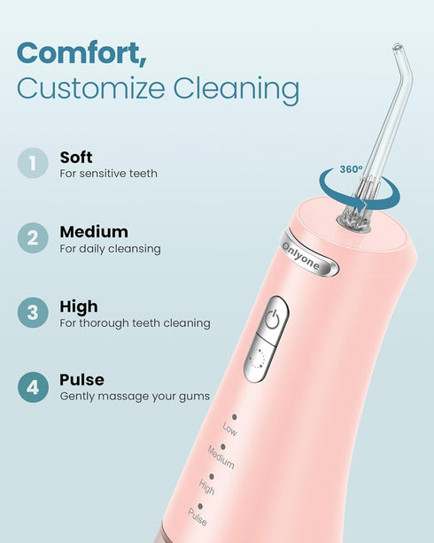 Onlyone Water Dental Flosser Pick for Teeth - 300ML Portable Oral Irrigator, Rechargeable Travel Cleaner, IPX7