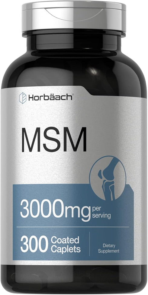 Horbaach MSM Supplement, 3000mg, 300 Coated Caplets, Vegetarian, Non-GMO, Gluten Free