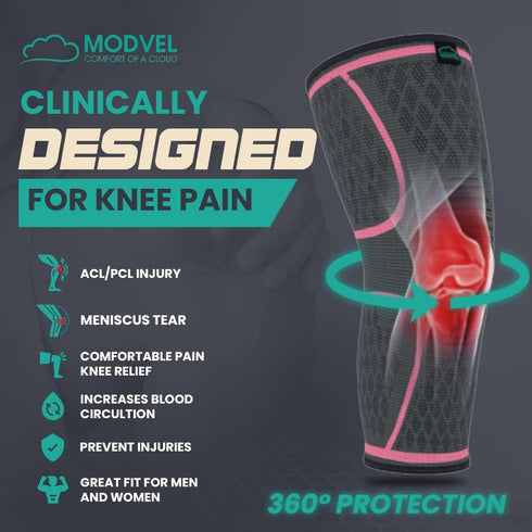 Modvel 2 Pack Knee Brace for Men & Women, Compression Sleeve for Knee Pain Relief, Sports Support