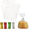 QOIUSO 100pcs Cellophane Treat Bags: 4 x 6 Inch Small Clear Goodie Candy Bags with 4 Colors Twist Ties for Gift Wrapping