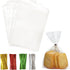 QOIUSO 100pcs Cellophane Treat Bags: 4 x 6 Inch Small Clear Goodie Candy Bags with 4 Colors Twist Ties for Gift Wrapping