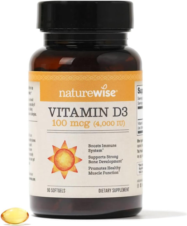 NatureWise Vitamin D3 4000 IU (100 mcg) - 90 Count for Muscle Function and Immune Support