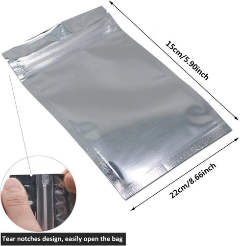50 Pack Mylar Bags - Resealable Clear Zip Lock Food Storage Bags, 5.9x8.7 Inch, Food Safe Plastic Aluminum Material -