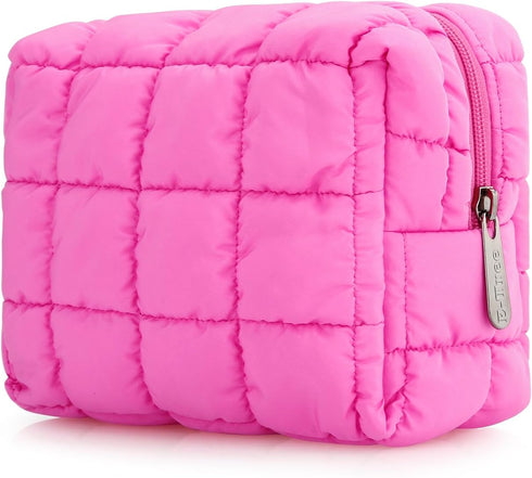 E-Tree Cute Makeup Bag - Quilted Cosmetic Pouch for Purse, Toiletry Zipper Pouch, Checkered Travel Case