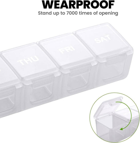 Sukuos Extra Large Weekly Pill Organizer - 7 Day Daily Pill Box Case for Arthritis with Clear Lid for Vitamins (White)