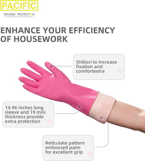 PACIFIC PPE 2 Pairs Dishwashing Cleaning Rubber Gloves, Reusable Waterproof Kitchen Gloves, Large